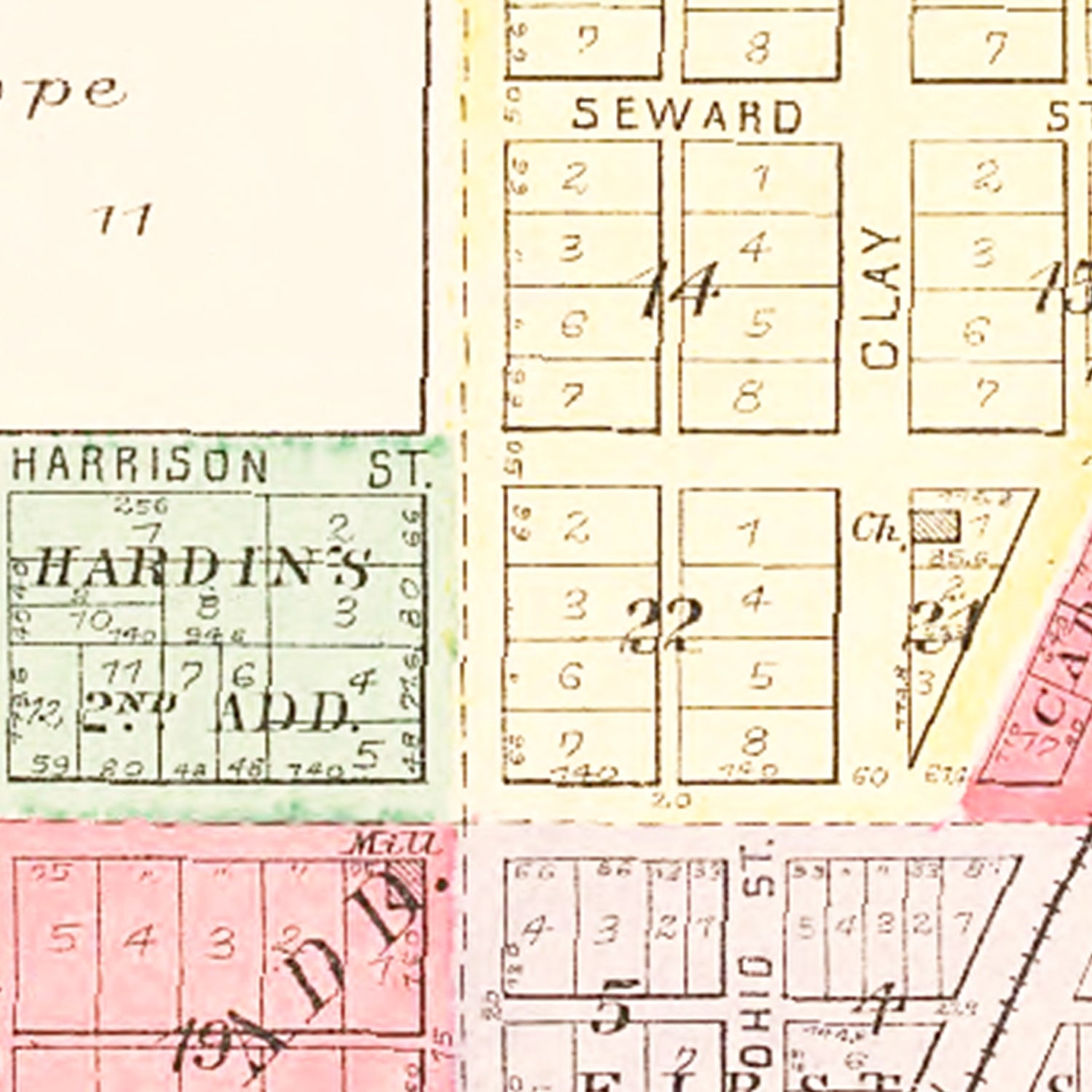 Restored historic details from the 1893 city map of Prairie City, Illinois