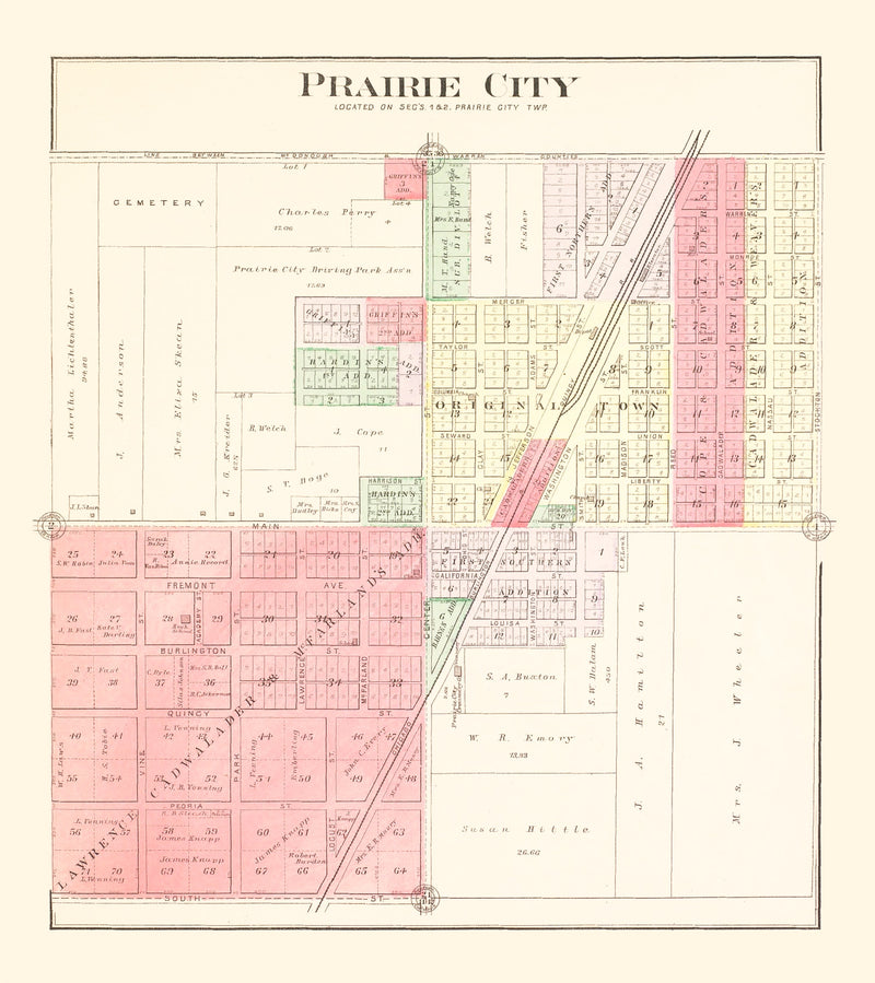 Size comparison using Vintage Map of Prairie City, Illinois 1893