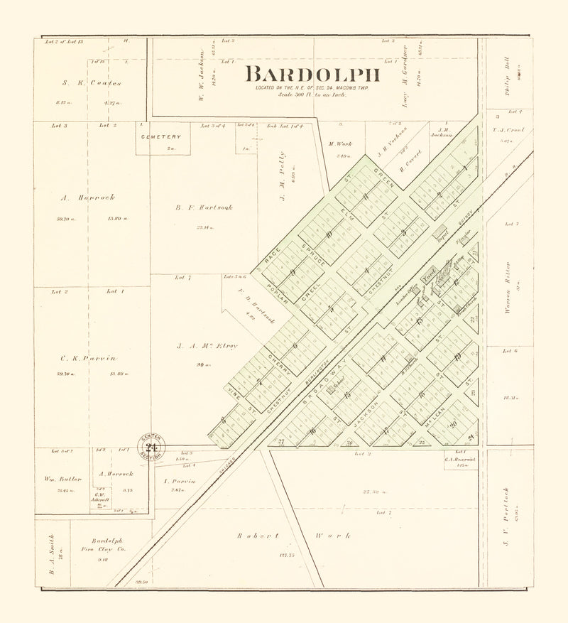 Size comparison using Vintage Map of Bardolph, Illinois 1893