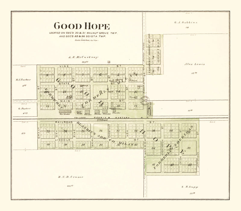 Size comparison using Vintage Map of Good Hope, Illinois 1893