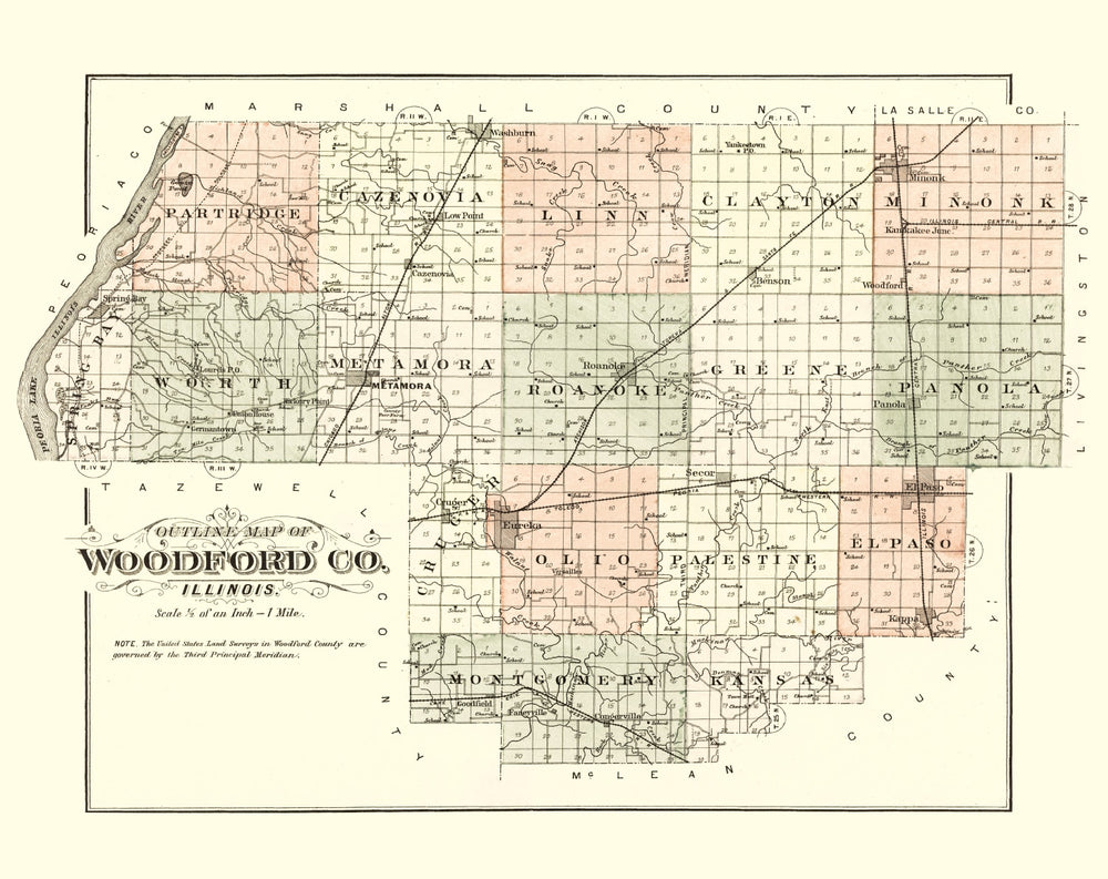 Vintage Map of Woodford County, Illinois 1893 print style example