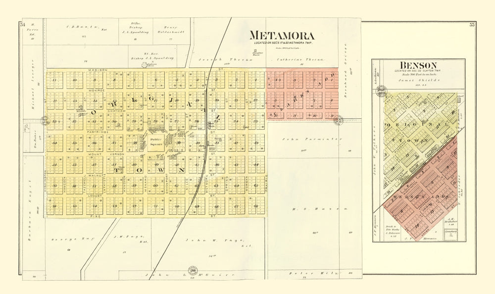 Vintage Map of Metamora, Illinois 1893 print style example
