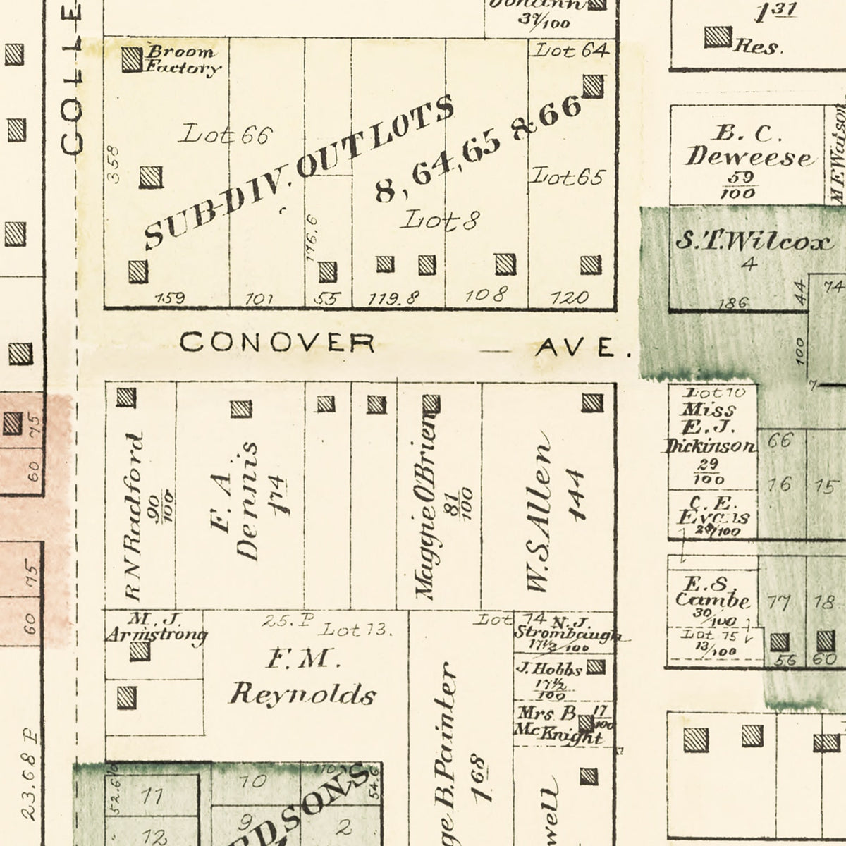 Restored historic details from the 1893 city map of Eureka, Illinois