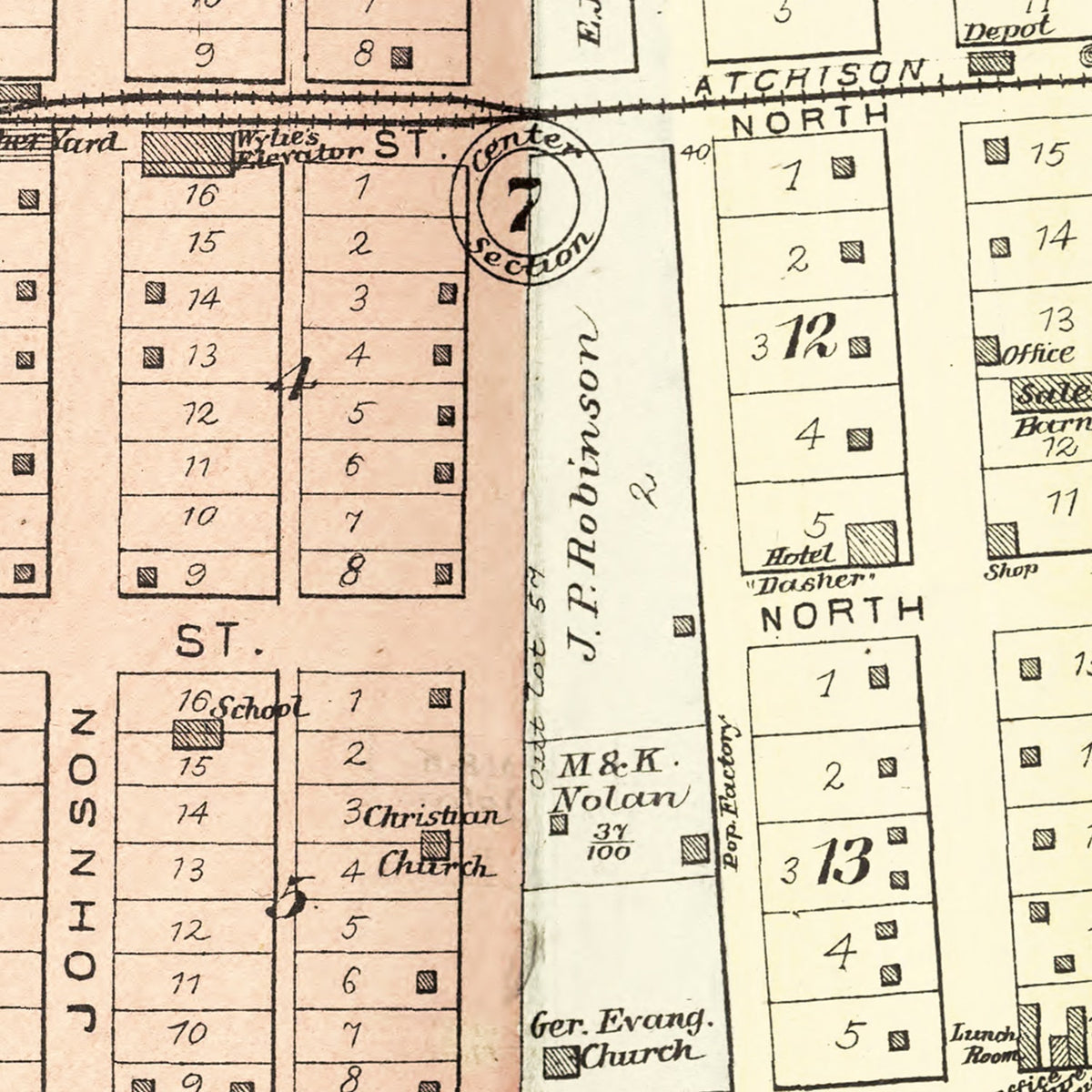 Restored historic details from the 1893 city map of Minonk, Illinois