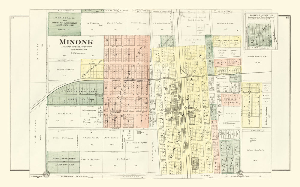 Vintage Map of Minonk, Illinois 1893 print style example