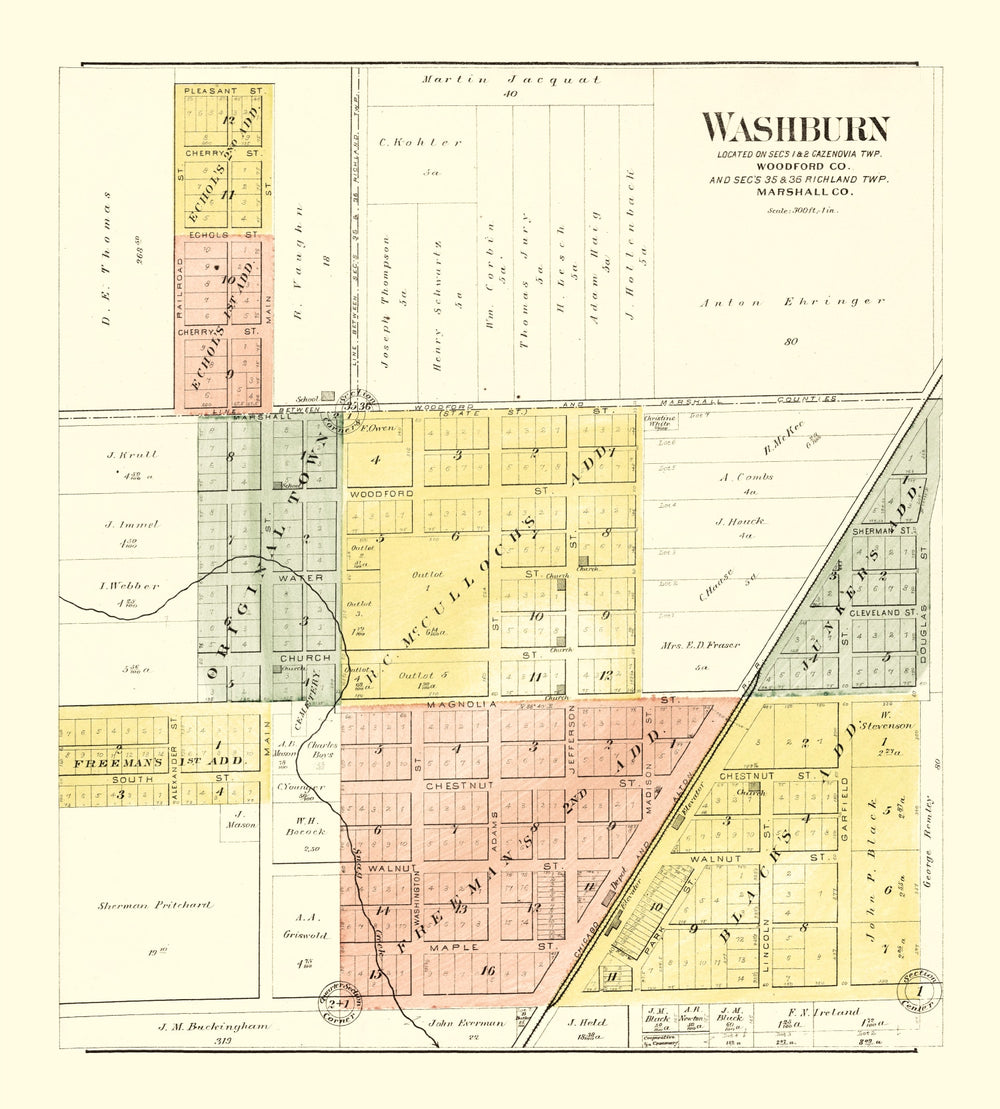 Vintage Map of Washburn, Illinois 1893 print style example