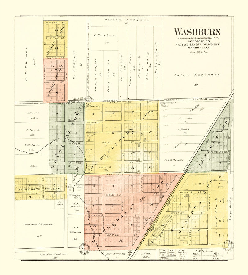 Size comparison using Vintage Map of Washburn, Illinois 1893