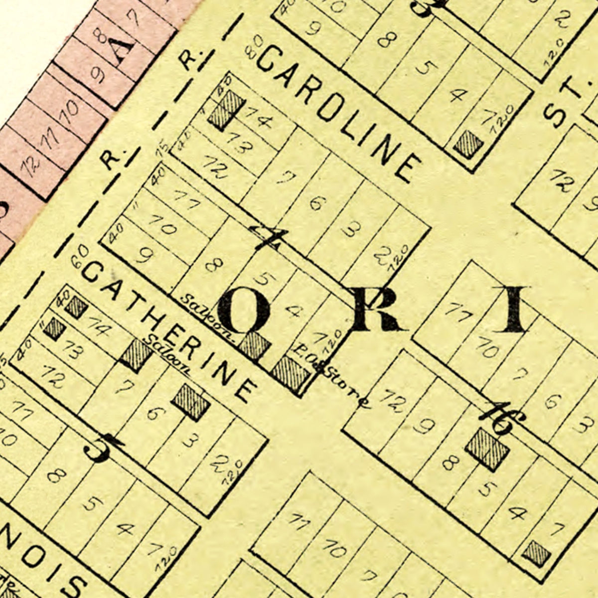 Restored historic details from the 1893 city map of Spring Bay, Illinois