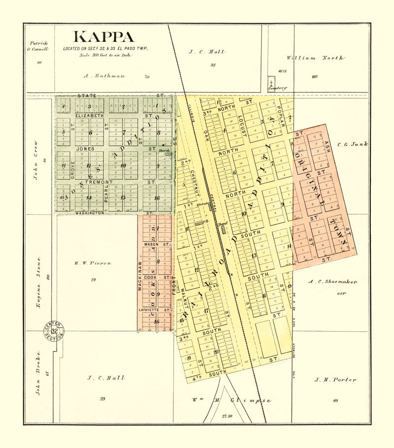 Size comparison using Vintage Map of Kappa, Illinois 1893