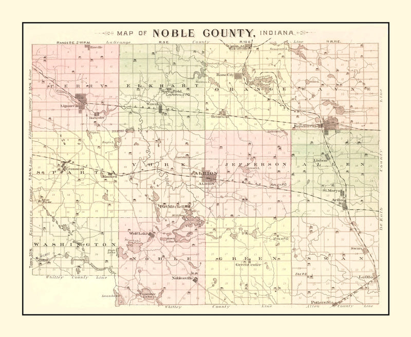Size comparison using Vintage Map of Noble County, Indiana 1893