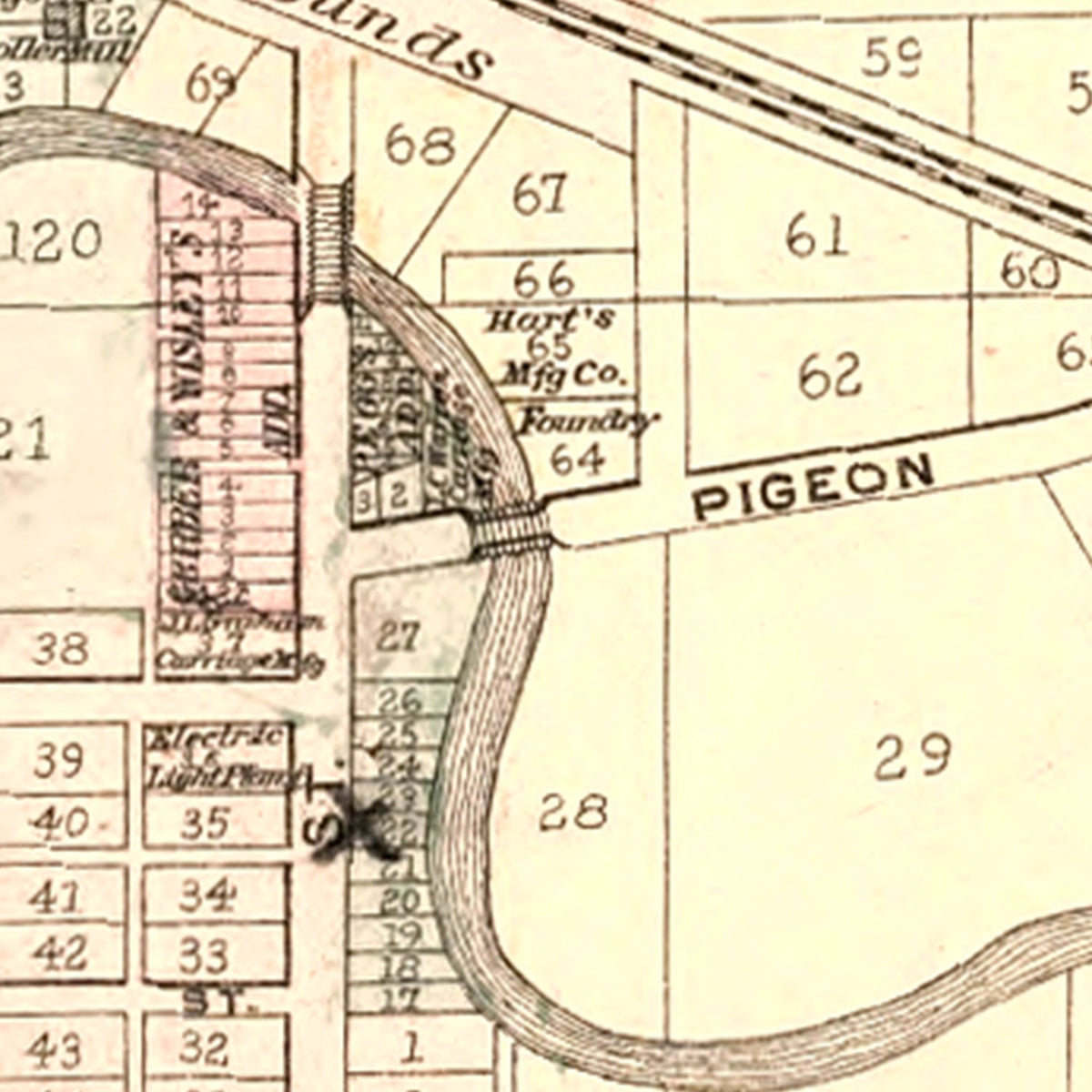 Restored historic details from the 1893 city map of Ligonier, Indiana