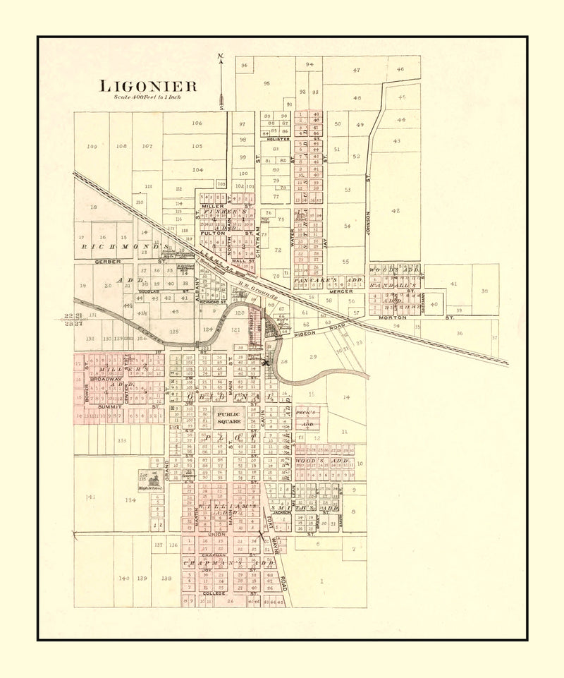 Size comparison using Vintage Map of Ligonier, Indiana 1893