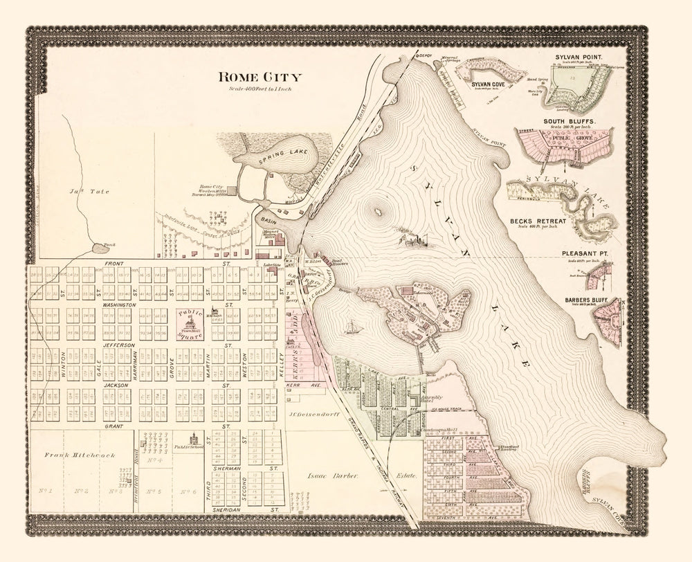 Vintage Map of Rome City, Indiana 1893 print style example