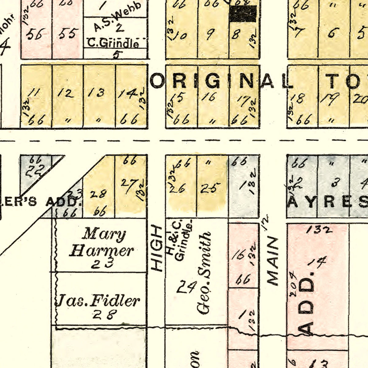 Restored historic details from the 1894 city map of West Unity, Ohio