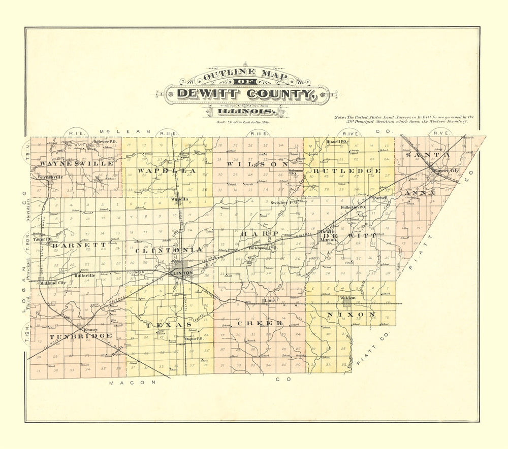 Vintage Map of De Witt County, Illinois 1894 print style example