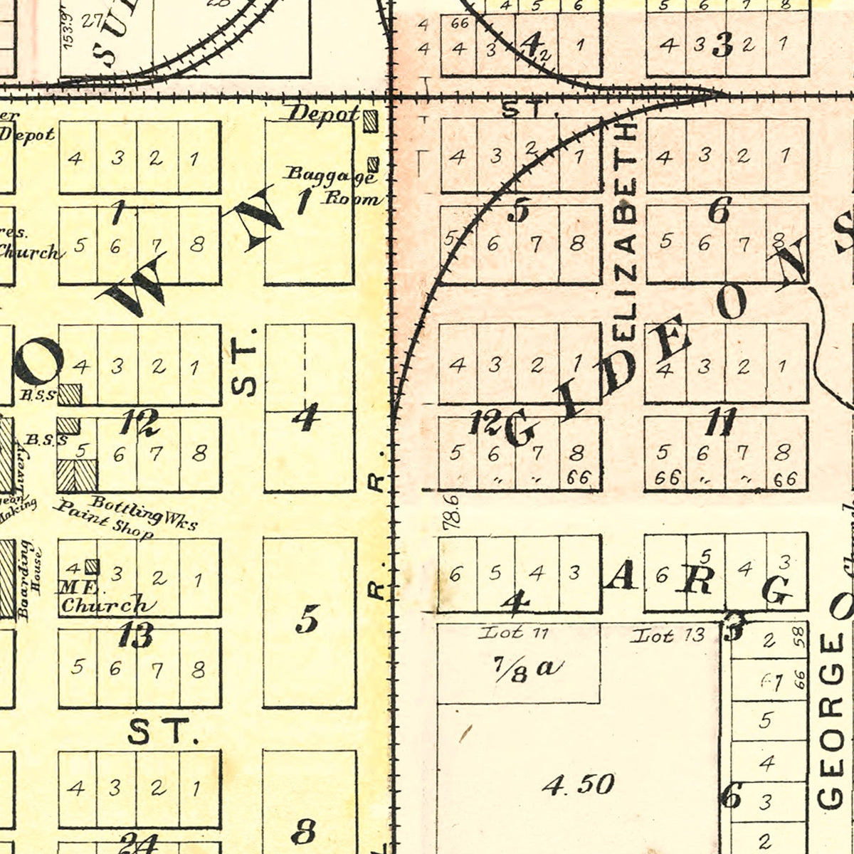 Restored historic details from the 1894 city map of Clinton, Illinois