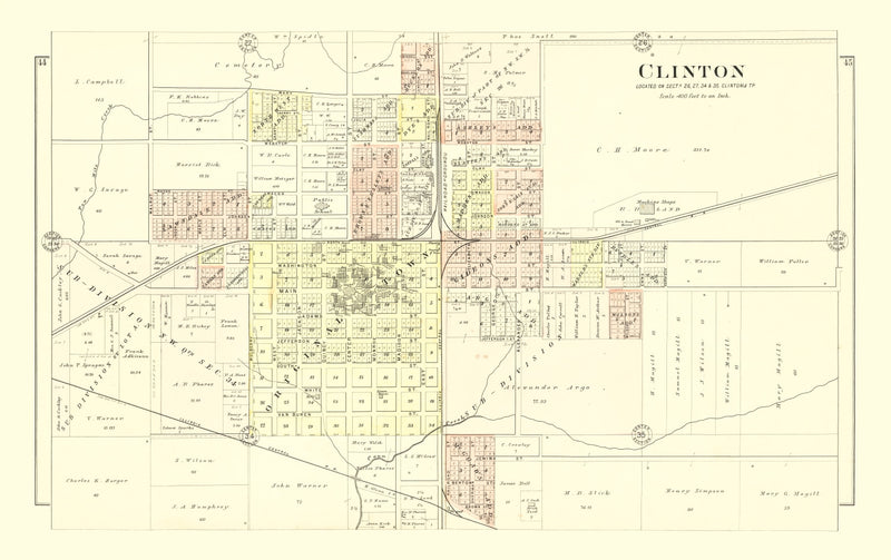 Size comparison using Vintage Map of Clinton, Illinois 1894