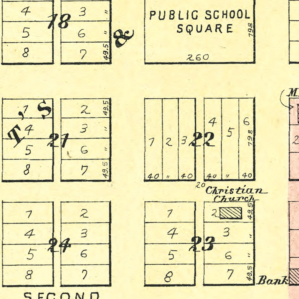 Restored historic details from the 1894 city map of Waynesville, Illinois