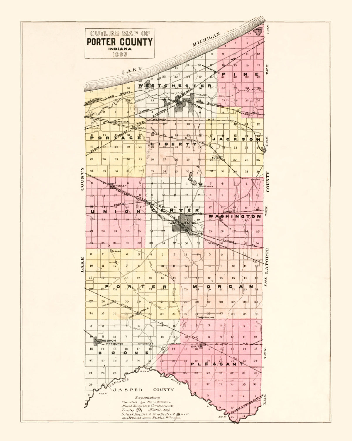 Preview of Vintage Map of Porter County, Indiana 1895