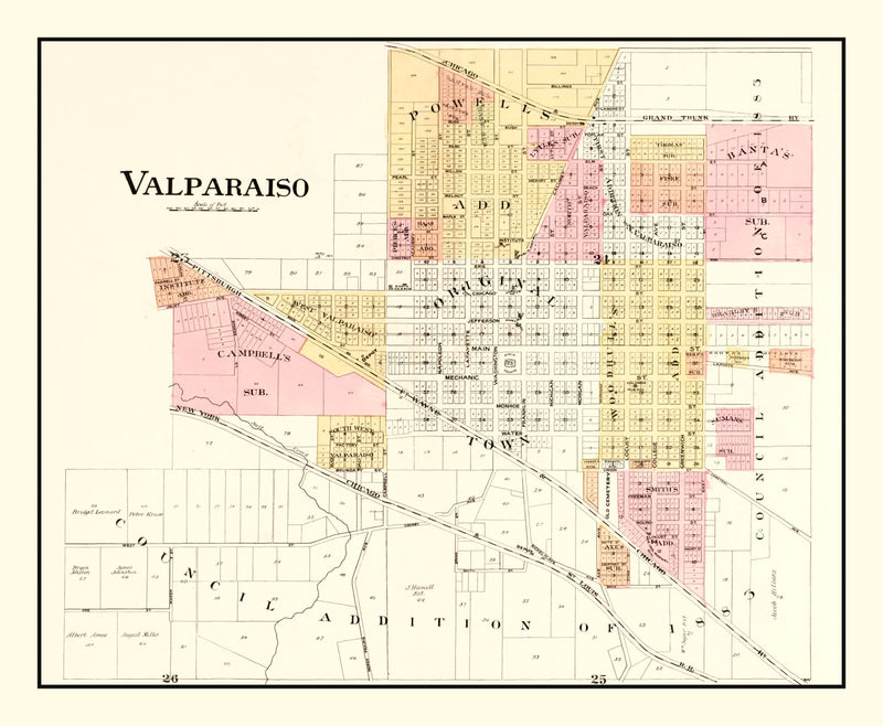 Size comparison using Vintage Map of Valparaiso, Indiana 1895