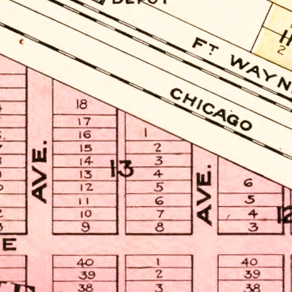 Restored historic details from the 1895 city map of Wheeler, Indiana