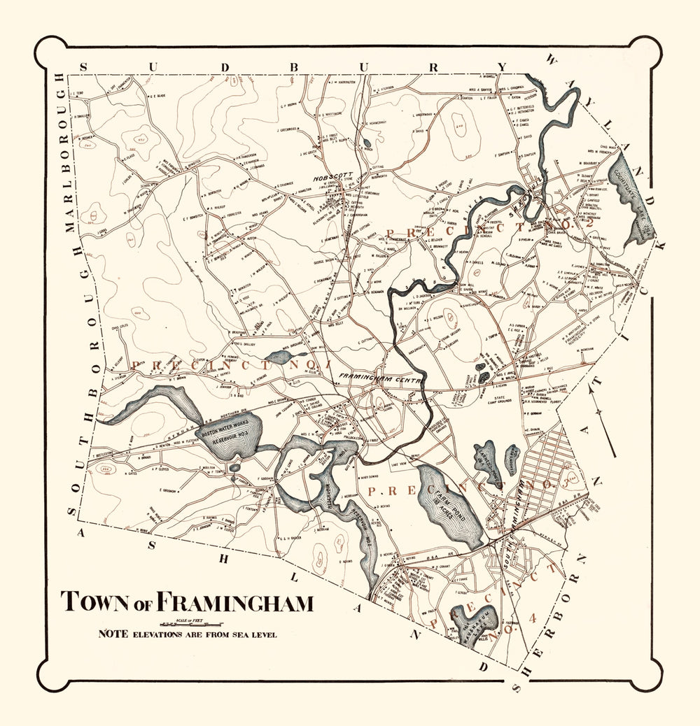 Vintage Map of Framingham, Massachusetts 1895 print style example