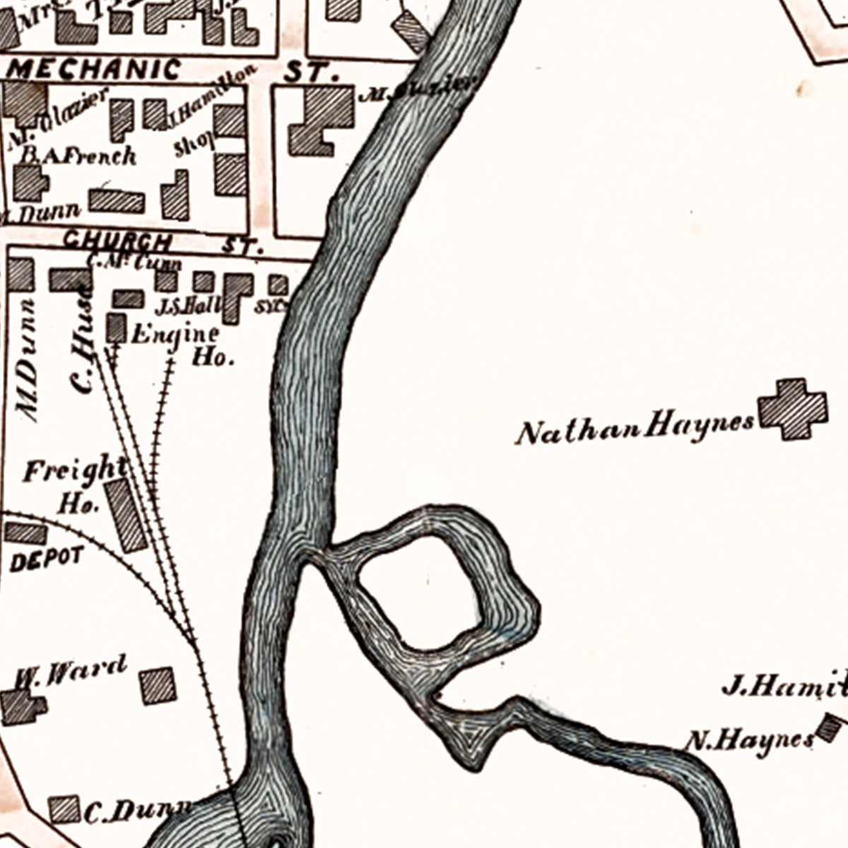 Restored historic details from the 1895 city map of Saxonville, Massachusetts