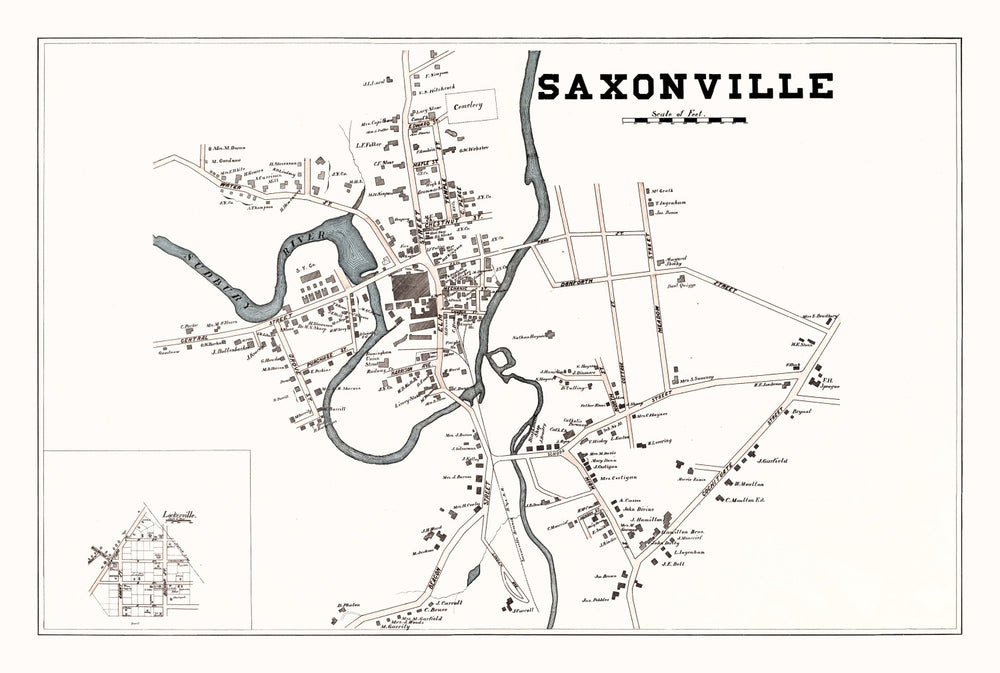 Vintage Map of Saxonville, Massachusetts 1895 print style example