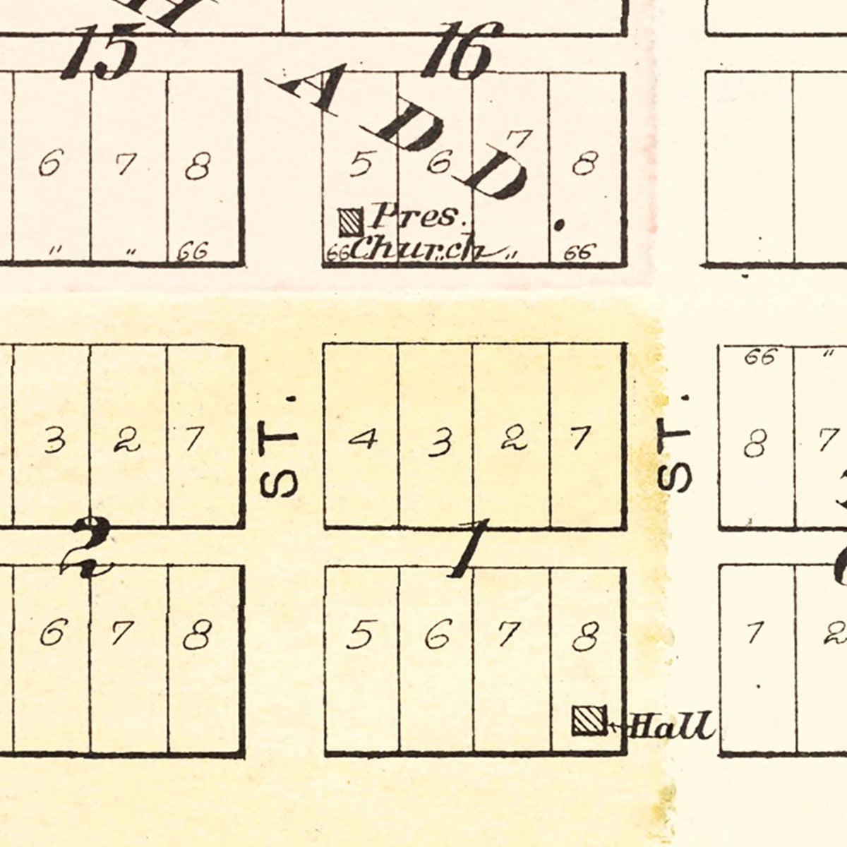 Restored historic details from the 1895 city map of Perry, Illinois