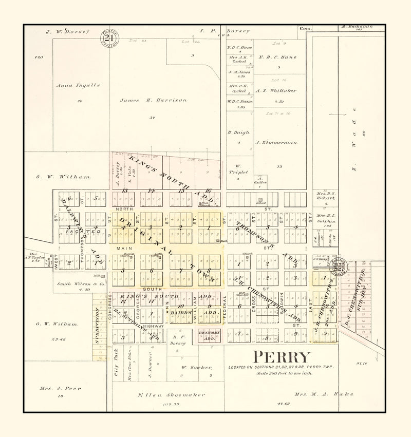Size comparison using Vintage Map of Perry, Illinois 1895