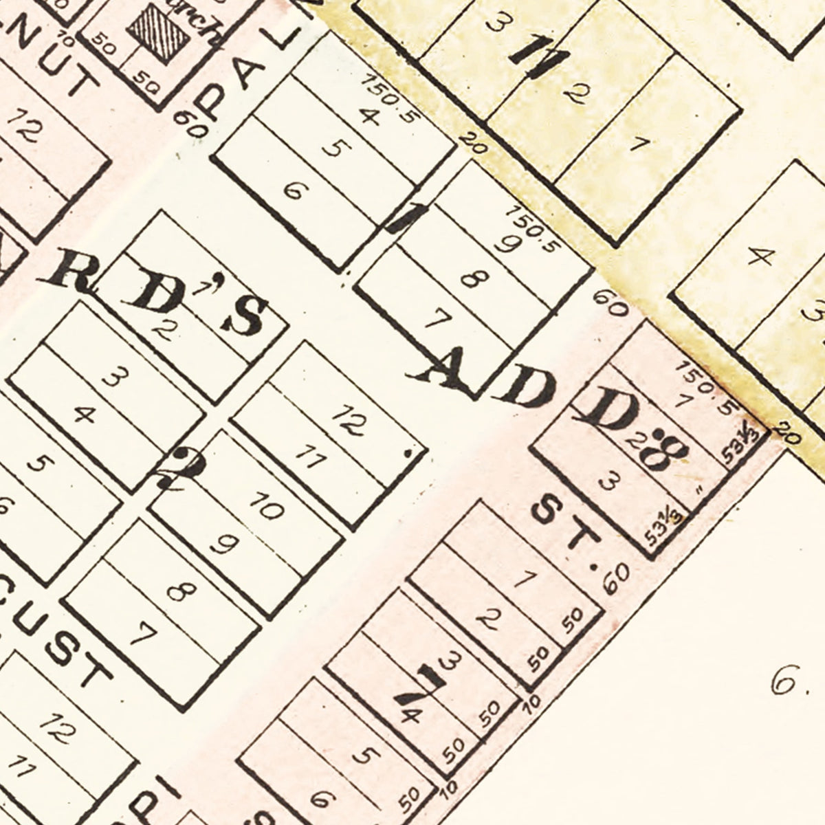 Restored historic details from the 1895 city map of New Canton, Illinois