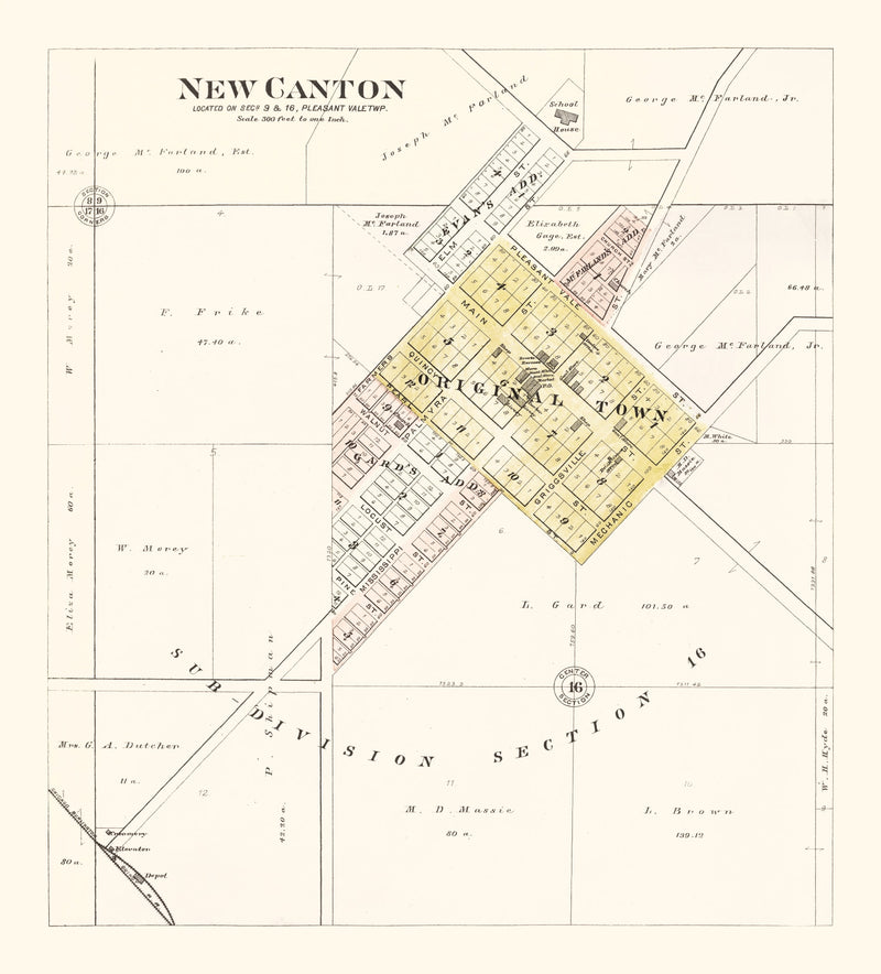Size comparison using Vintage Map of New Canton, Illinois 1895