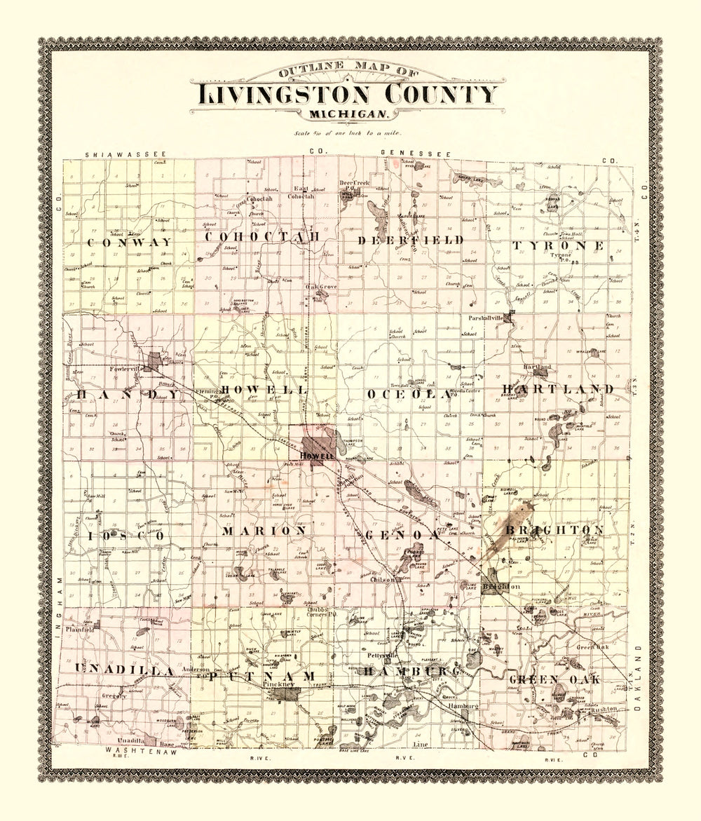 Vintage Map of Livingston County, Michigan 1895 print style example