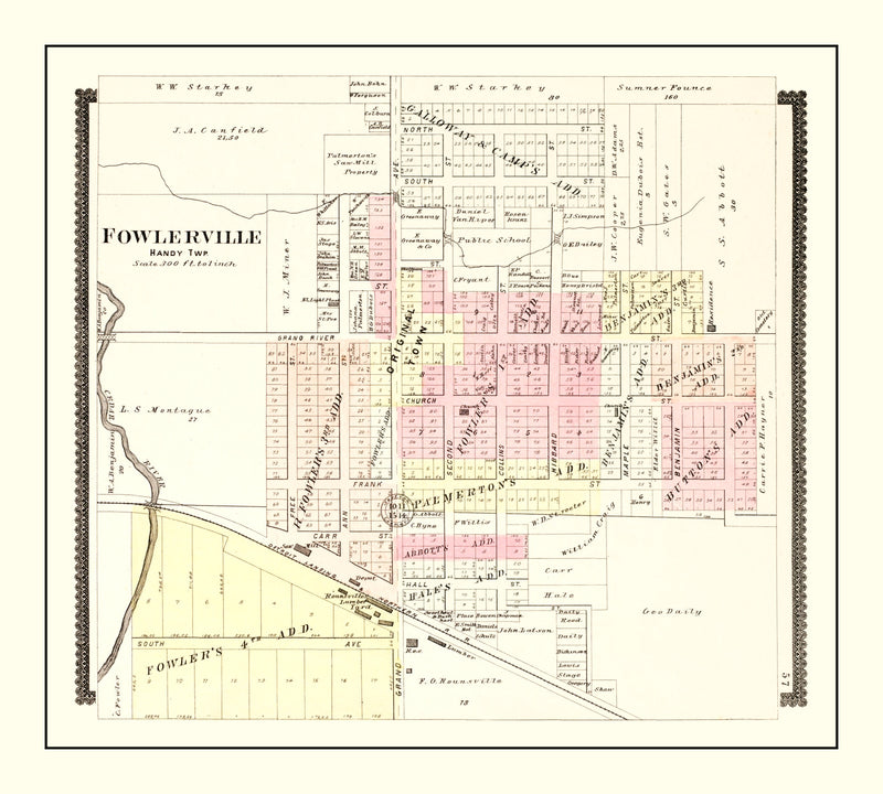 Size comparison using Vintage Map of Fowlerville, Michigan 1895