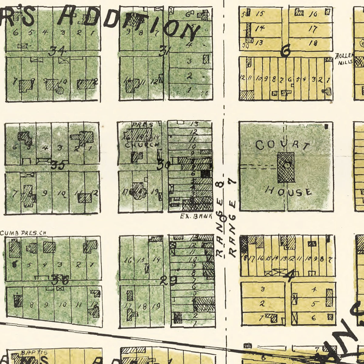 Restored historic details from the 1896 city map of Kahoka, Missouri