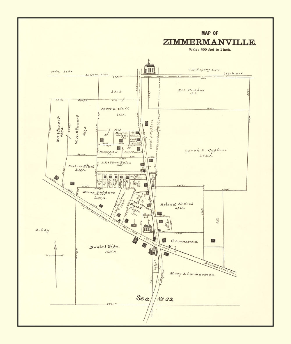 Vintage Map of Zimmermanville, Ohio 1896 print style example