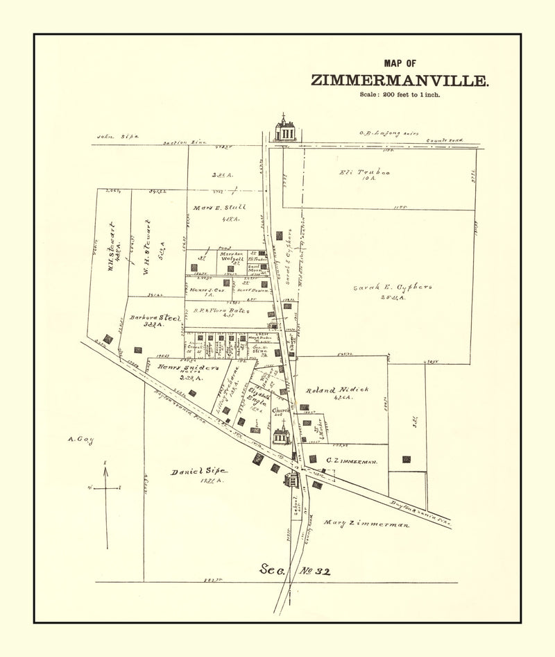 Size comparison using Vintage Map of Zimmermanville, Ohio 1896