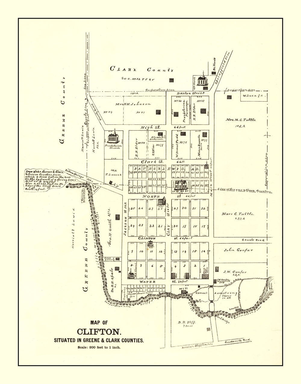 Vintage Map of Clifton, Ohio 1896 print style example