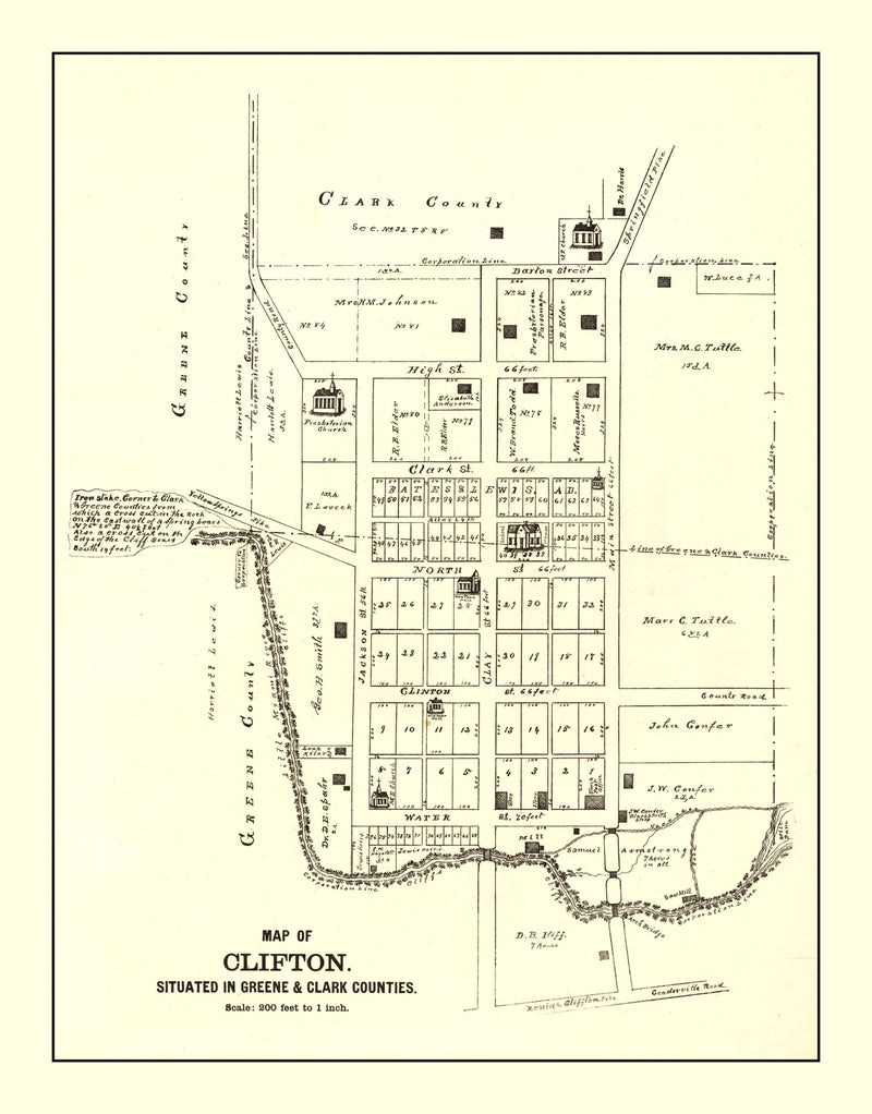 Size comparison using Vintage Map of Clifton, Ohio 1896