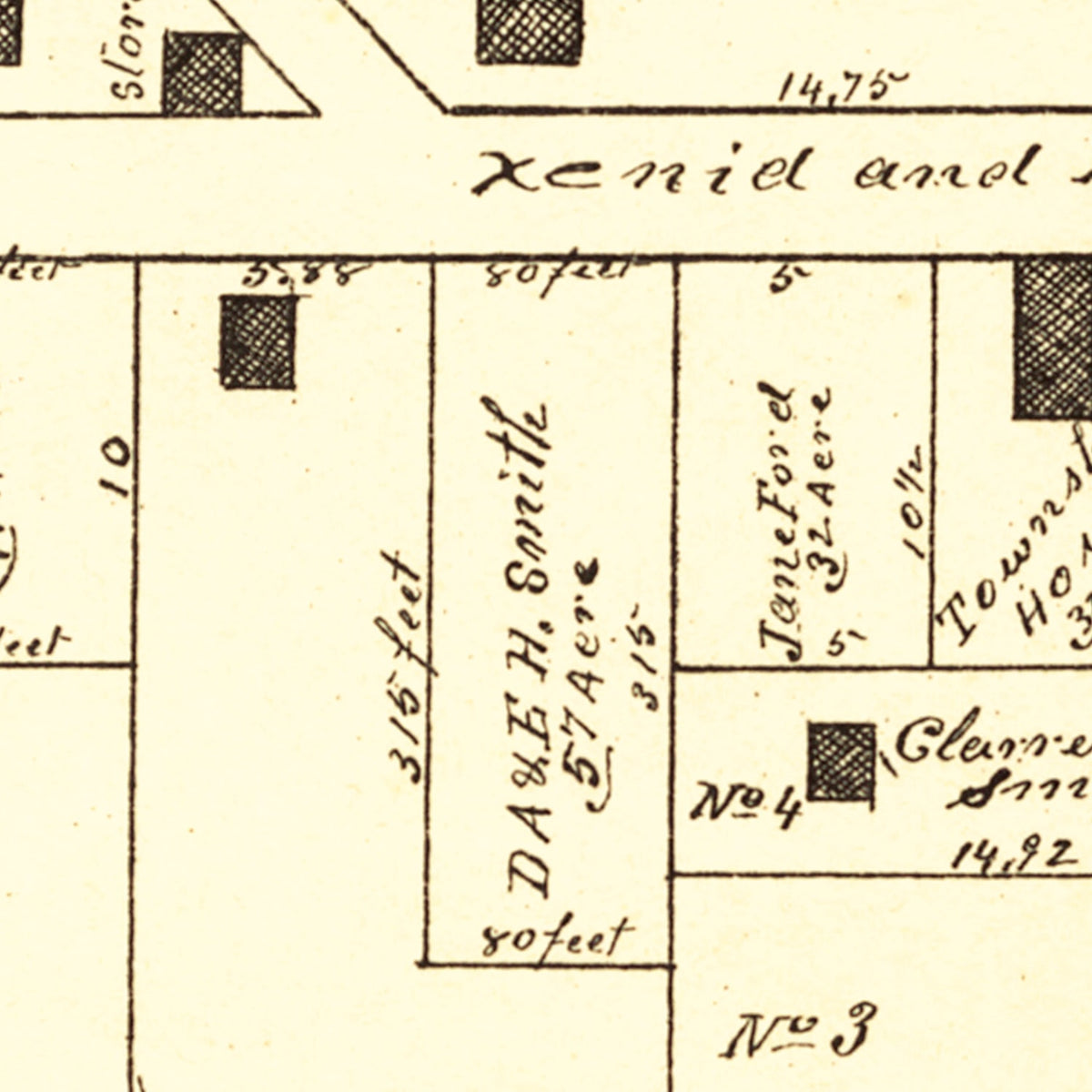 Restored historic details from the 1896 city map of New Jasper, Ohio