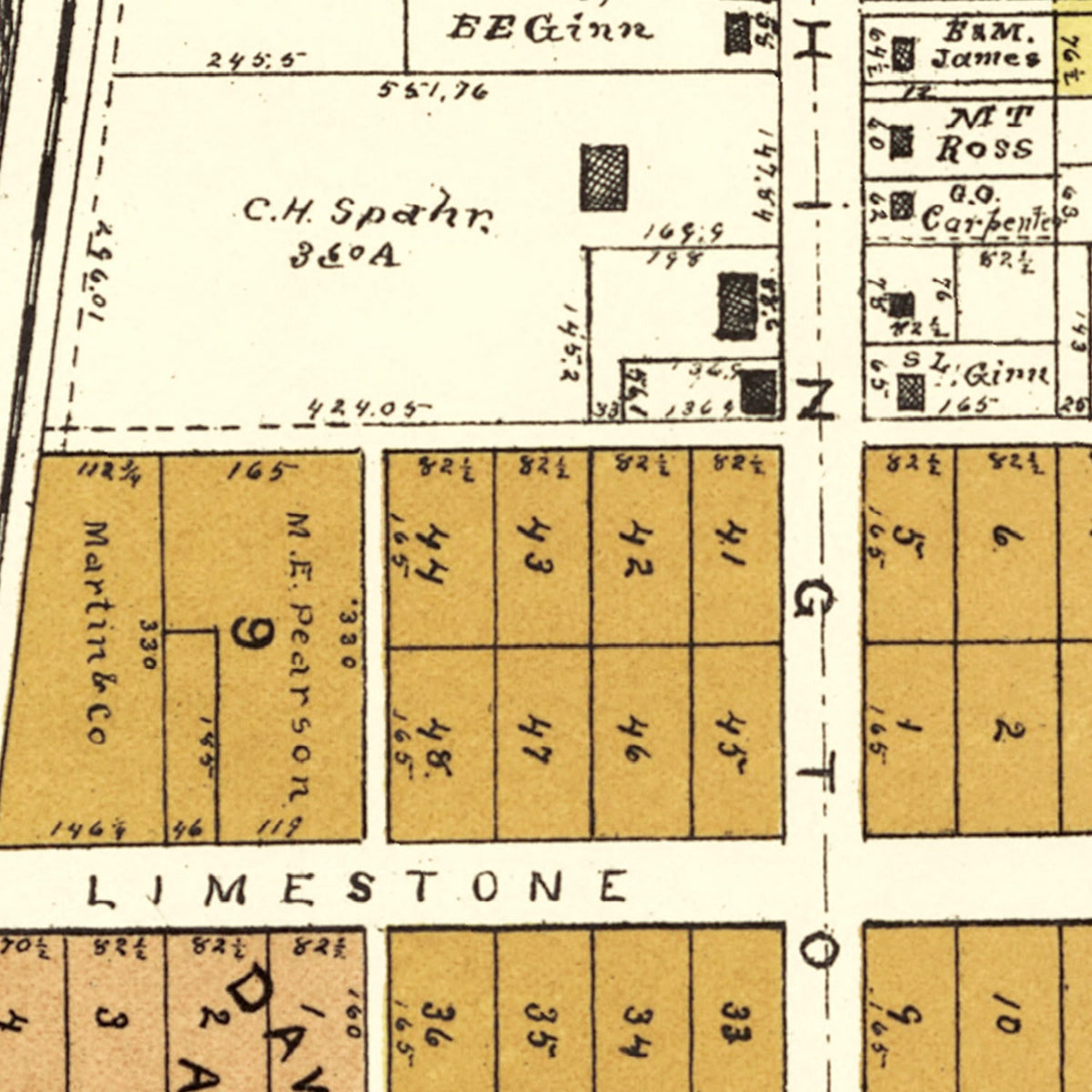 Restored historic details from the 1896 city map of Jamestown, Ohio