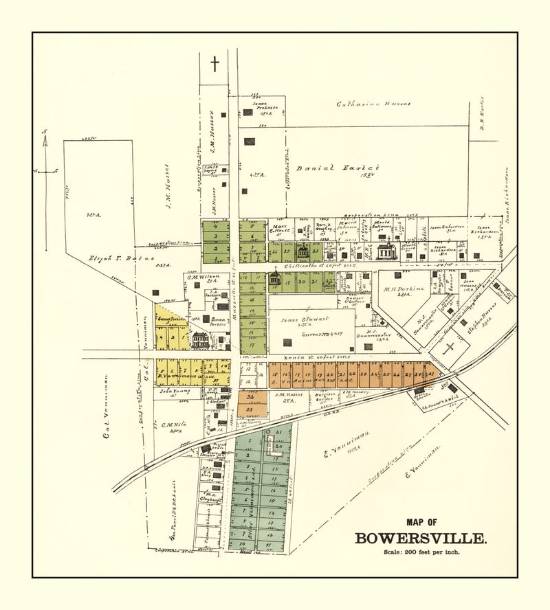 Size comparison using Vintage Map of Bowersville, Ohio 1896