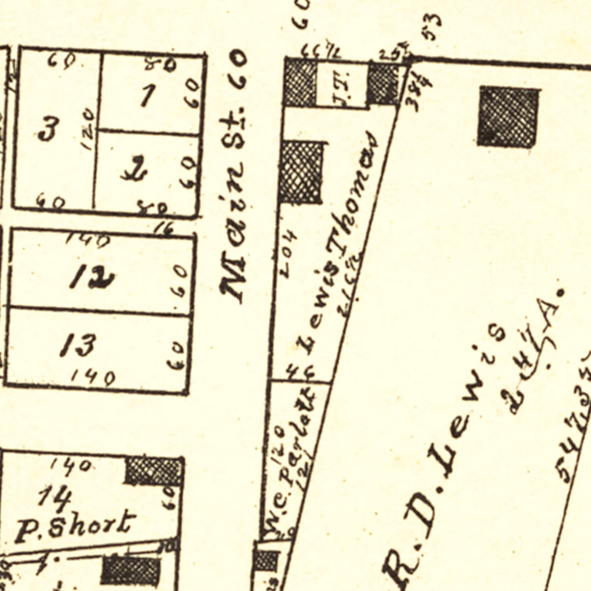 Restored historic details from the 1896 city map of Paintersville, Ohio