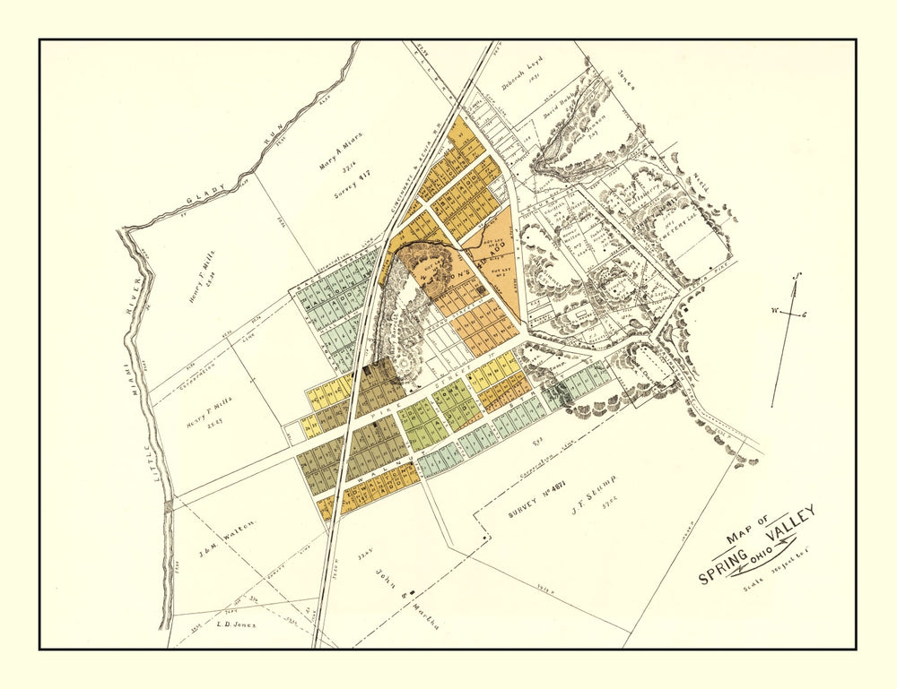 Vintage Map of Spring Valley, Ohio 1896 print style example
