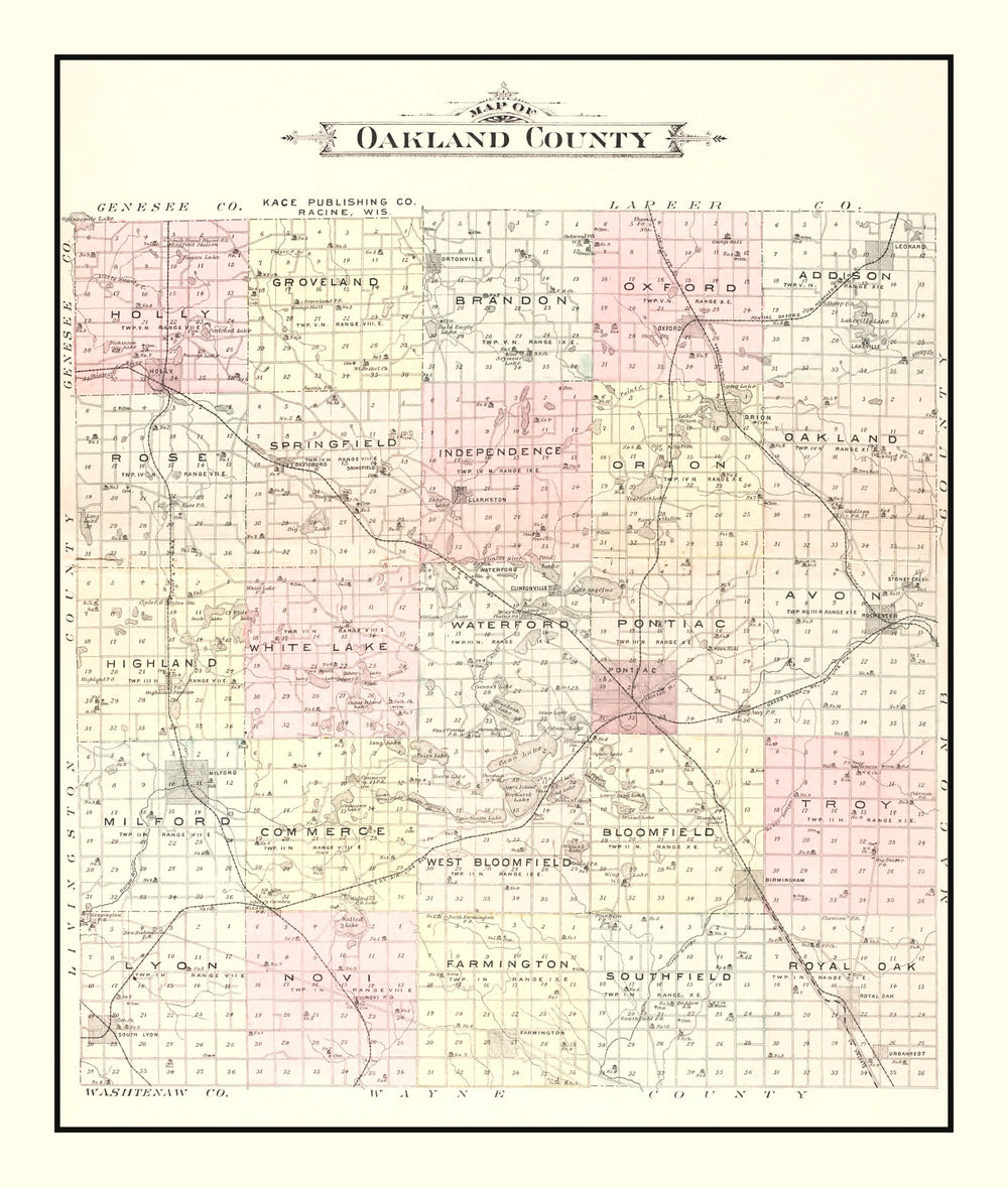 Vintage Map of Oakland County, Michigan 1896 print style example