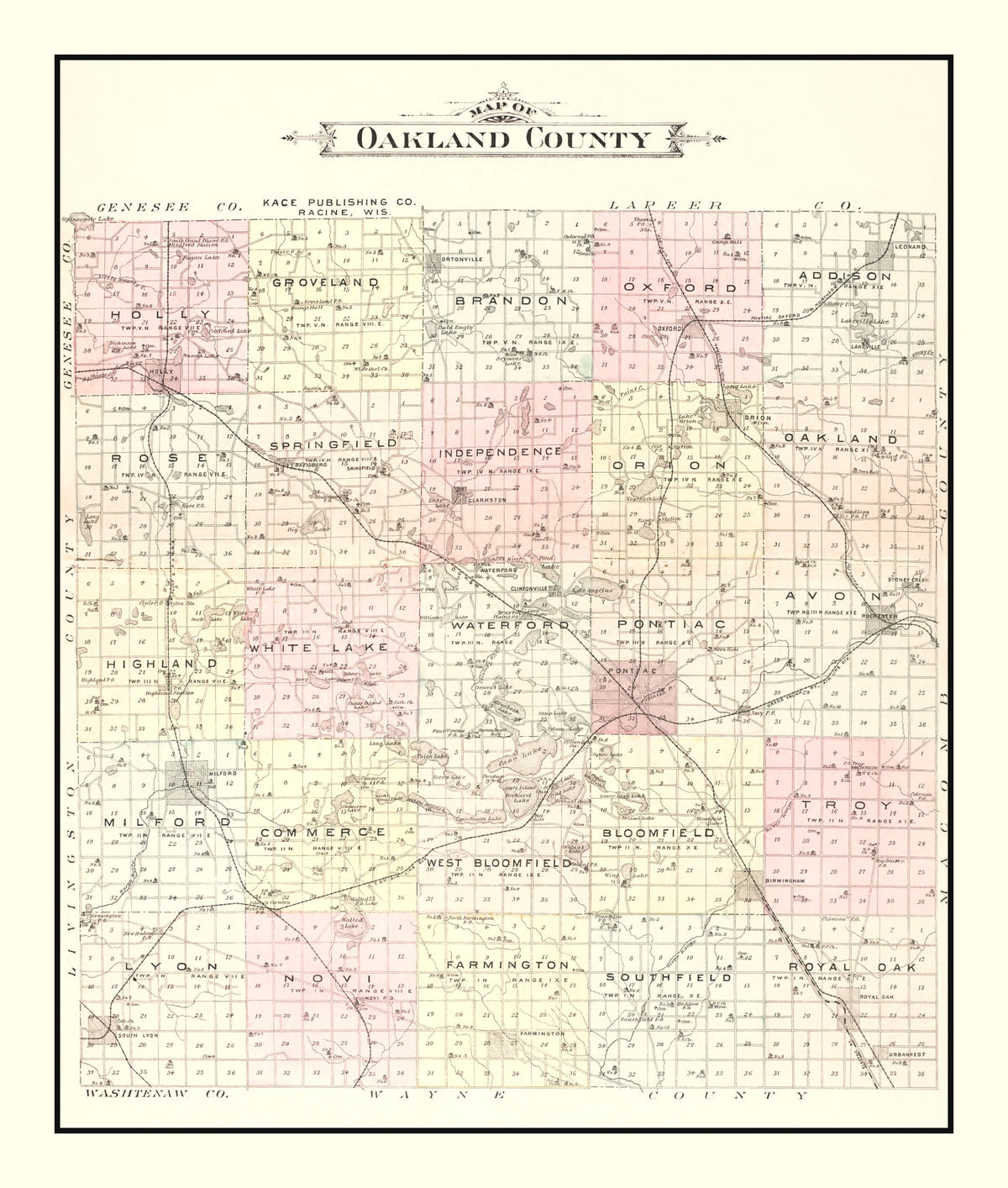 Preview of Vintage Map of Oakland County, Michigan 1896