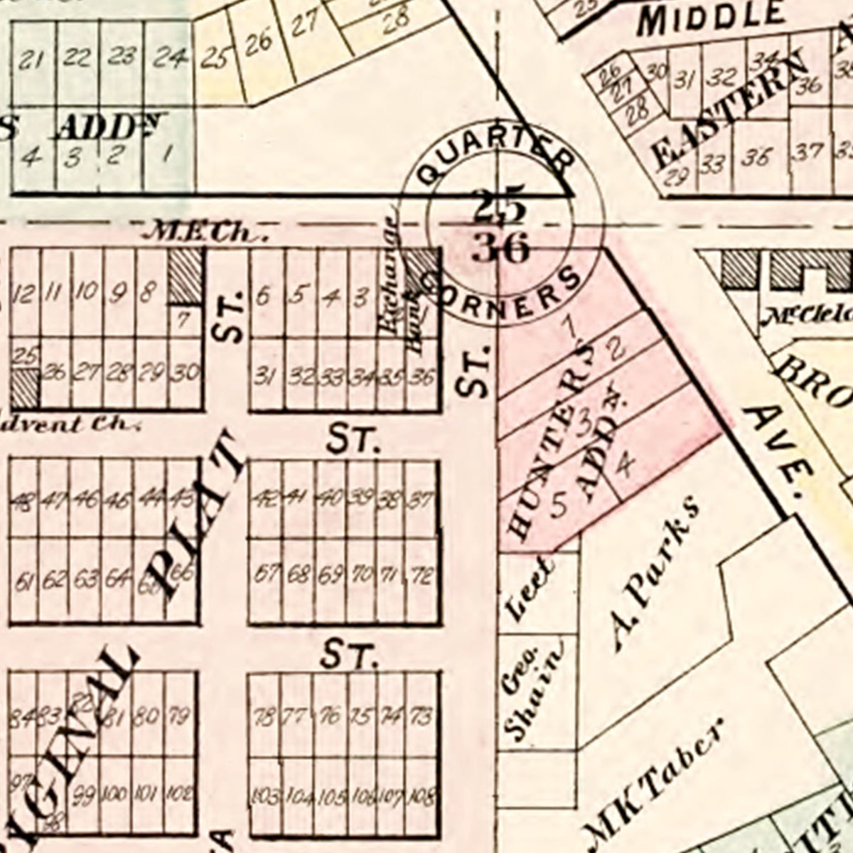 Restored historic details from the 1896 city map of Birmingham, Michigan