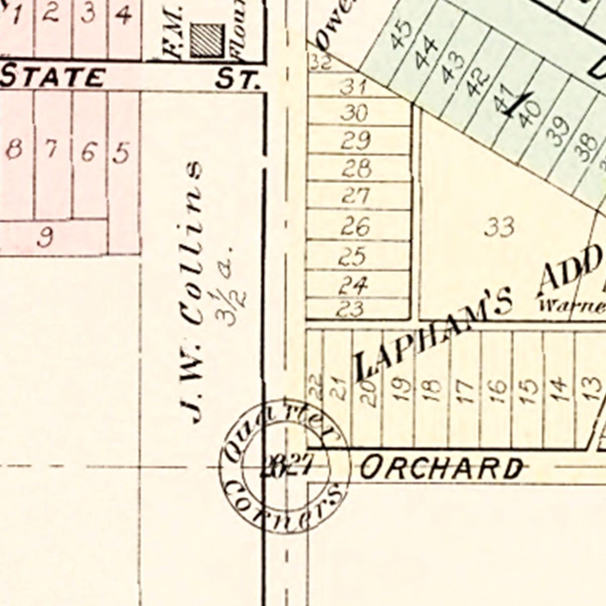 Restored historic details from the 1896 city map of Farmington, Michigan
