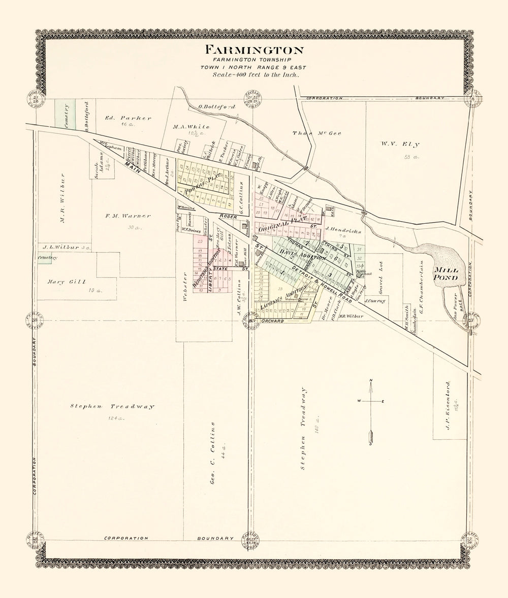 Vintage Map of Farmington, Michigan 1896 print style example