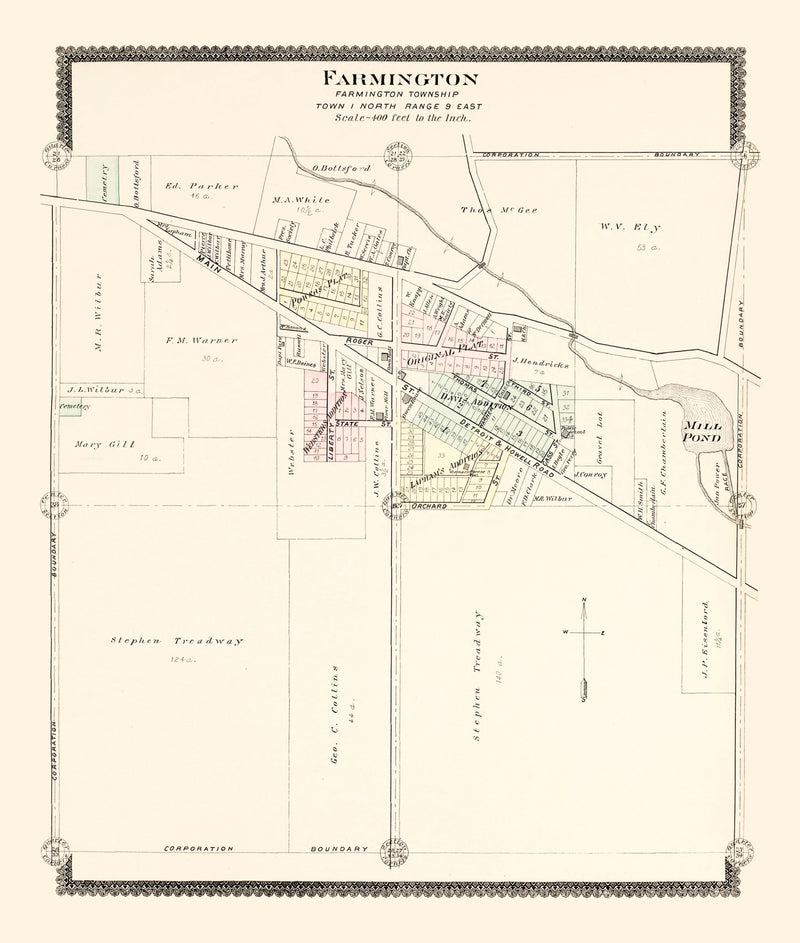 Size comparison using Vintage Map of Farmington, Michigan 1896